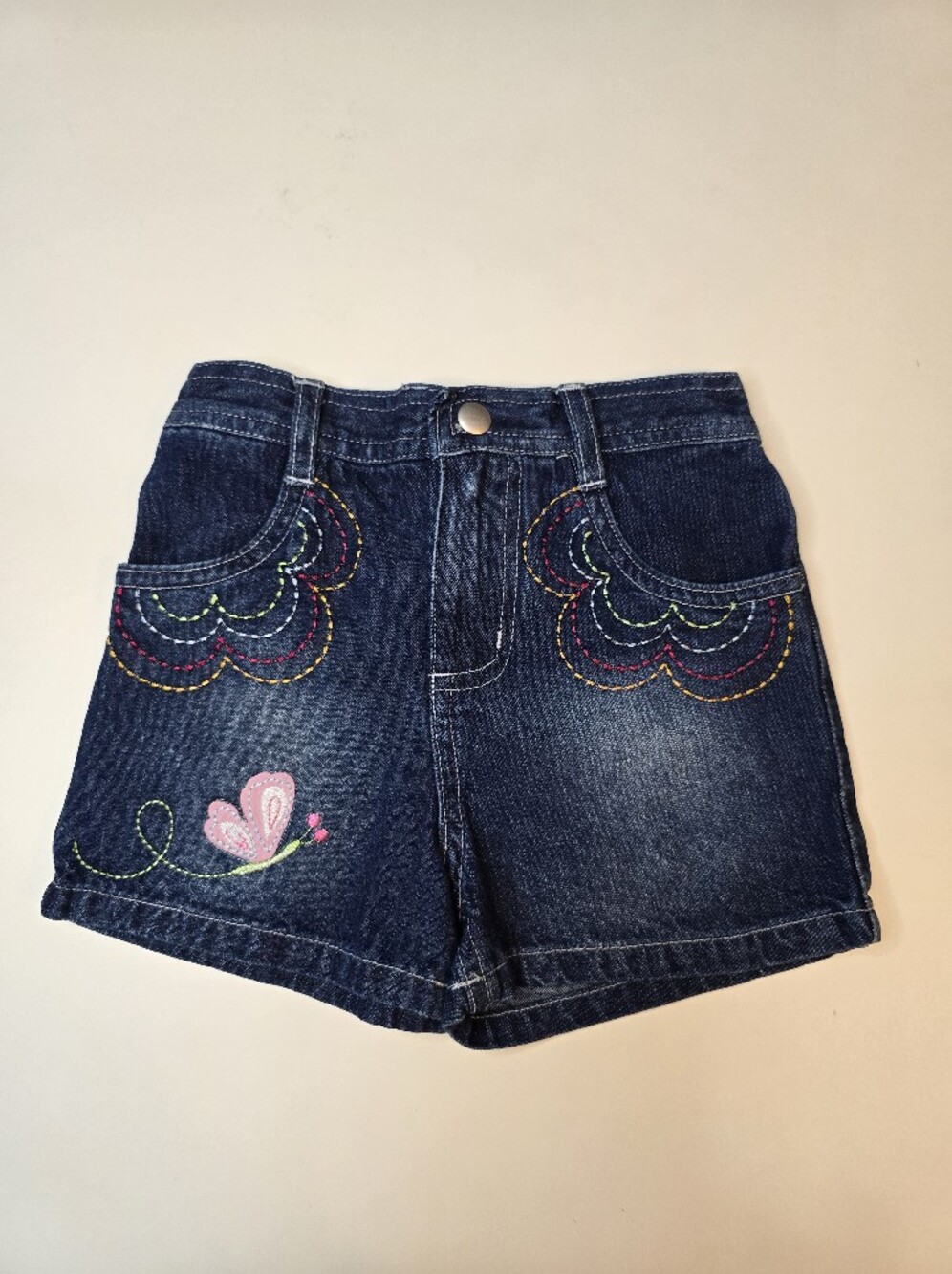 Okie Dokie Denim Shorts with Pink Butterfly Embroidery